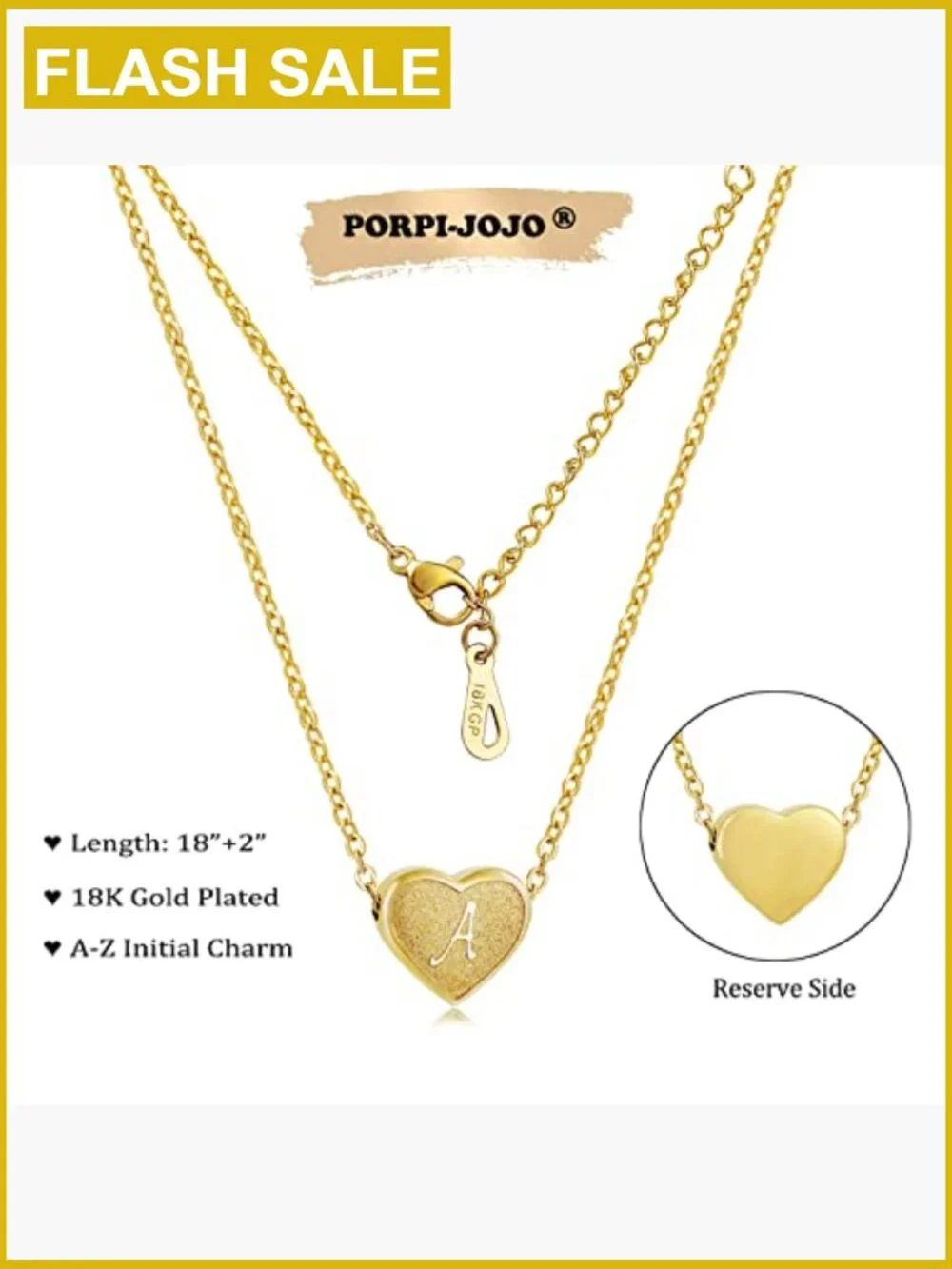 18k Gold Plated Stainless Steel Initial Heart Pendant Necklace for Girls Women